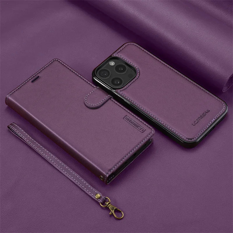 2 in 1 High Quality Retro Magnetic Flip Leather Case for iPhone 16 15 14 13 12 11 XR XS SE 2024 Wallet Card Cover Phone Case