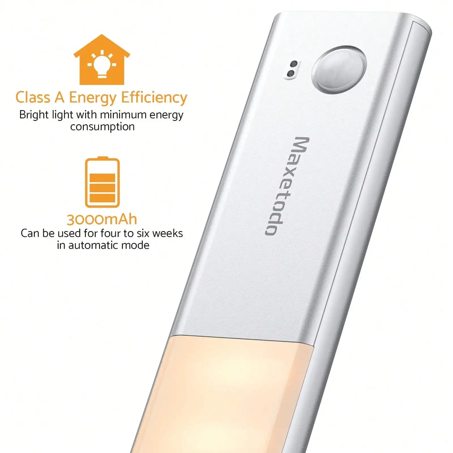 Under Cabinet Lights 64 LED Sensor Magnetic 3000mAh Rechargeable 3 Color Temperature Energy Class A Night for Cupboard Stairs