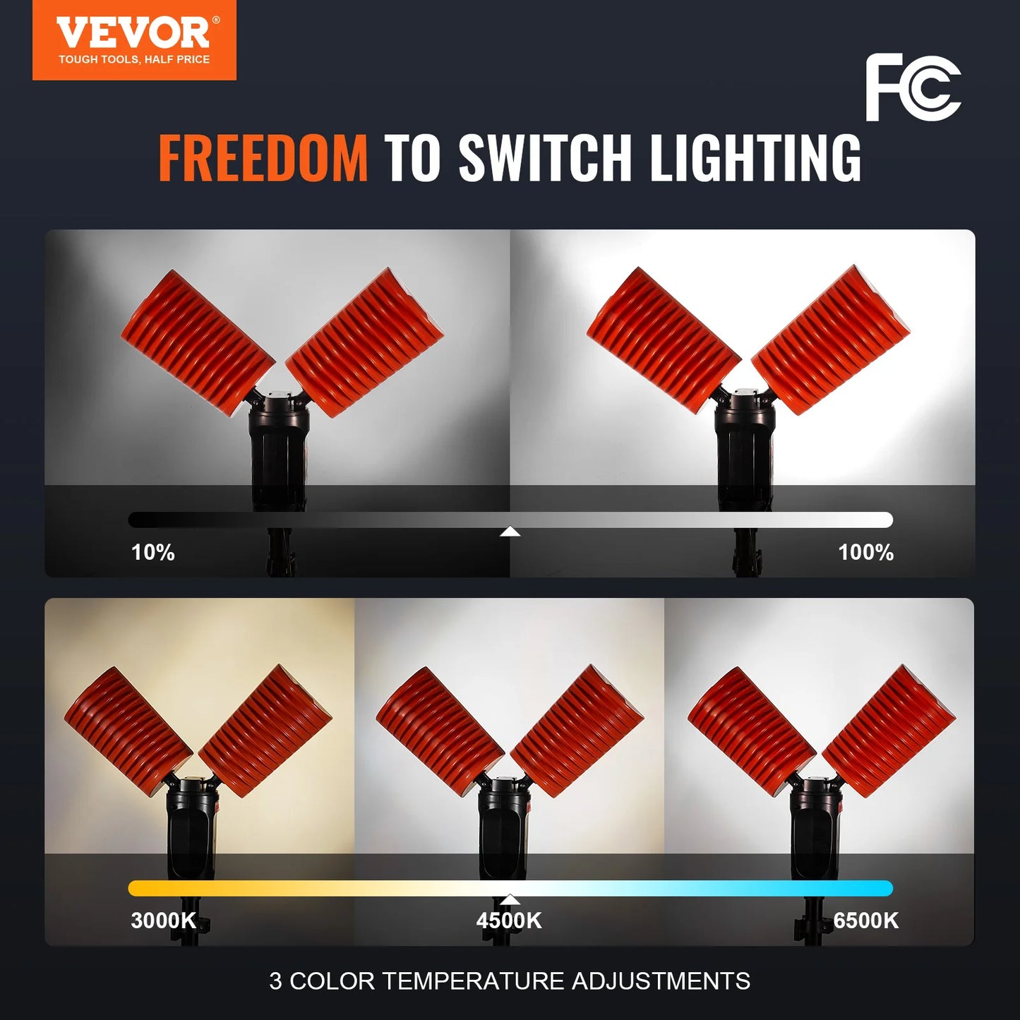 VEVOR Led Work Light Rechargeable 2500lm Brightness & Temperature Adjustment Portable with Remote Control