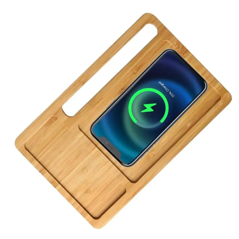 10W Wireless Charger Pad Stand Desktop Wooden Tray Holder