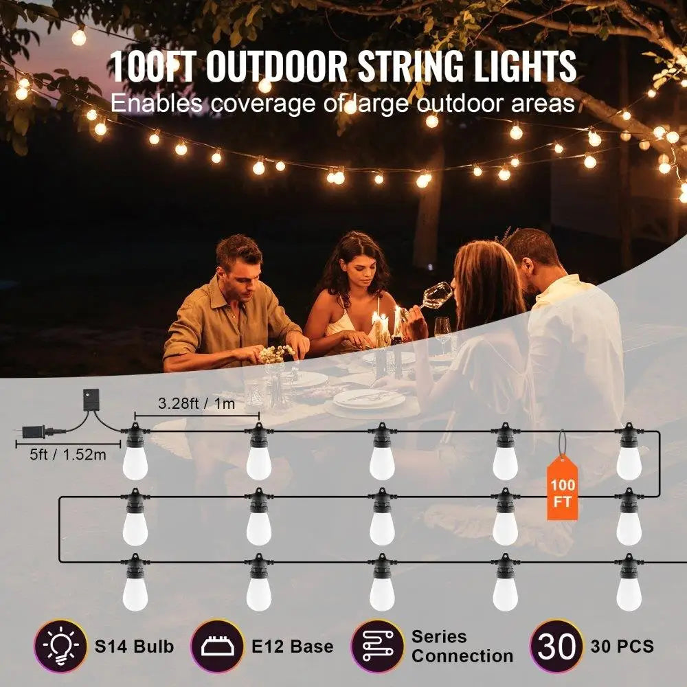 100FT RGB Outdoor String Lights Waterproof APP Controlled Patio Lighting