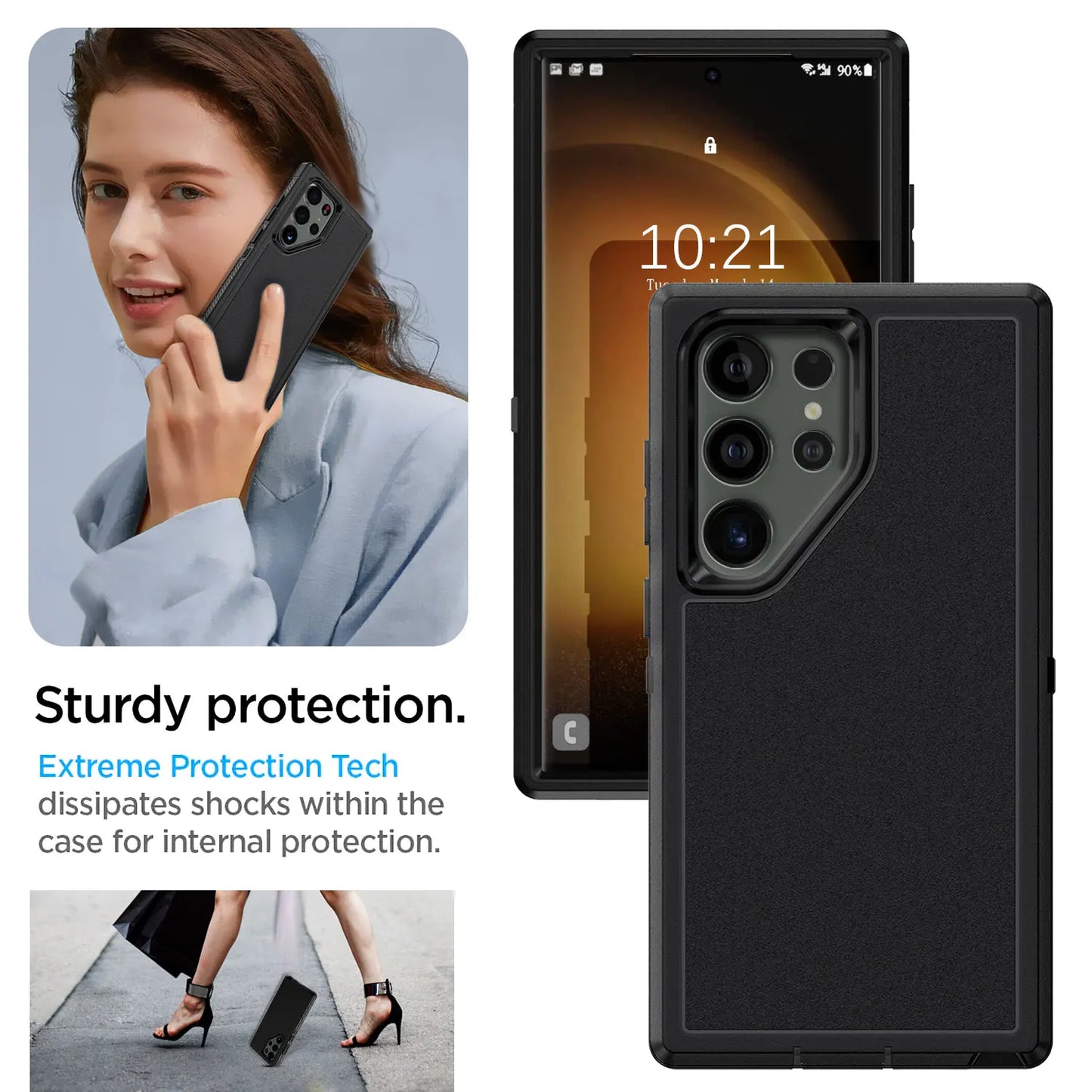 For Samsung Galaxy S23 Ultra 5G Dual Layer Case Slim Thin Hybrid Rugged Hard Shockproof Phone Cover Black
