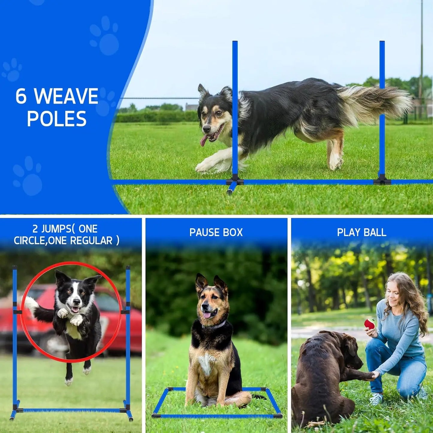 Dog Agility Course Backyard Set Dog Agility Equipment Obstacle Course Backyard Includes Adjustable High Hurdle,6 Weave Poles,