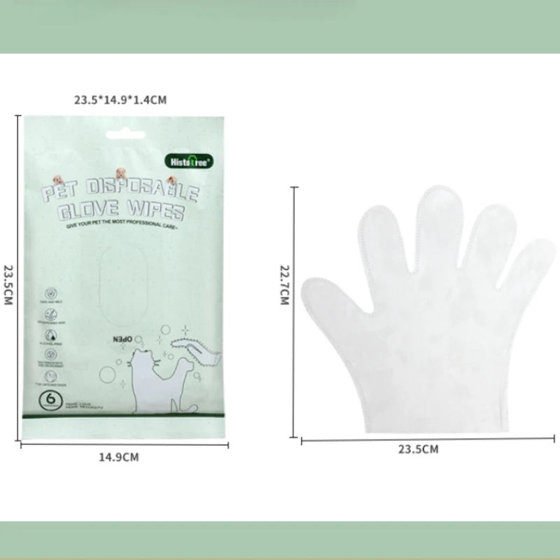 6pcs Pet Body Wipes No Rinse Cleaning Gloves Cat and Dog Grooming Mild Deodorizing Wipes Special Cleaning and Beauty Supplies