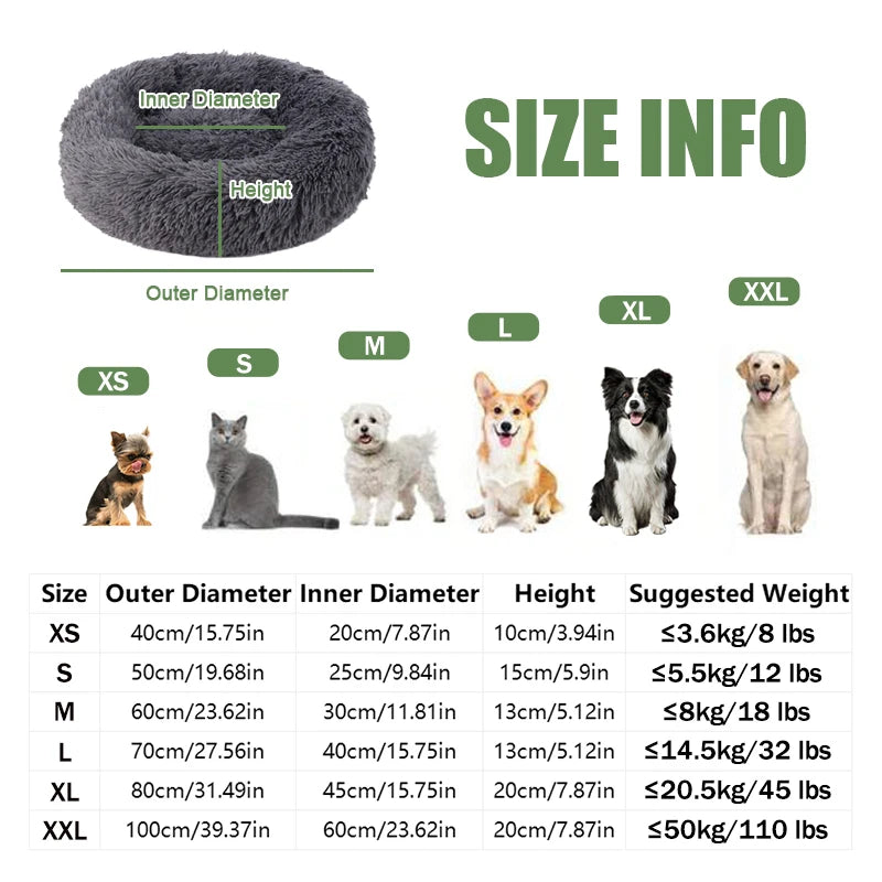 40-100cm Fluffy Pets Large Round Dog Bed Super Warm Soft Cat House