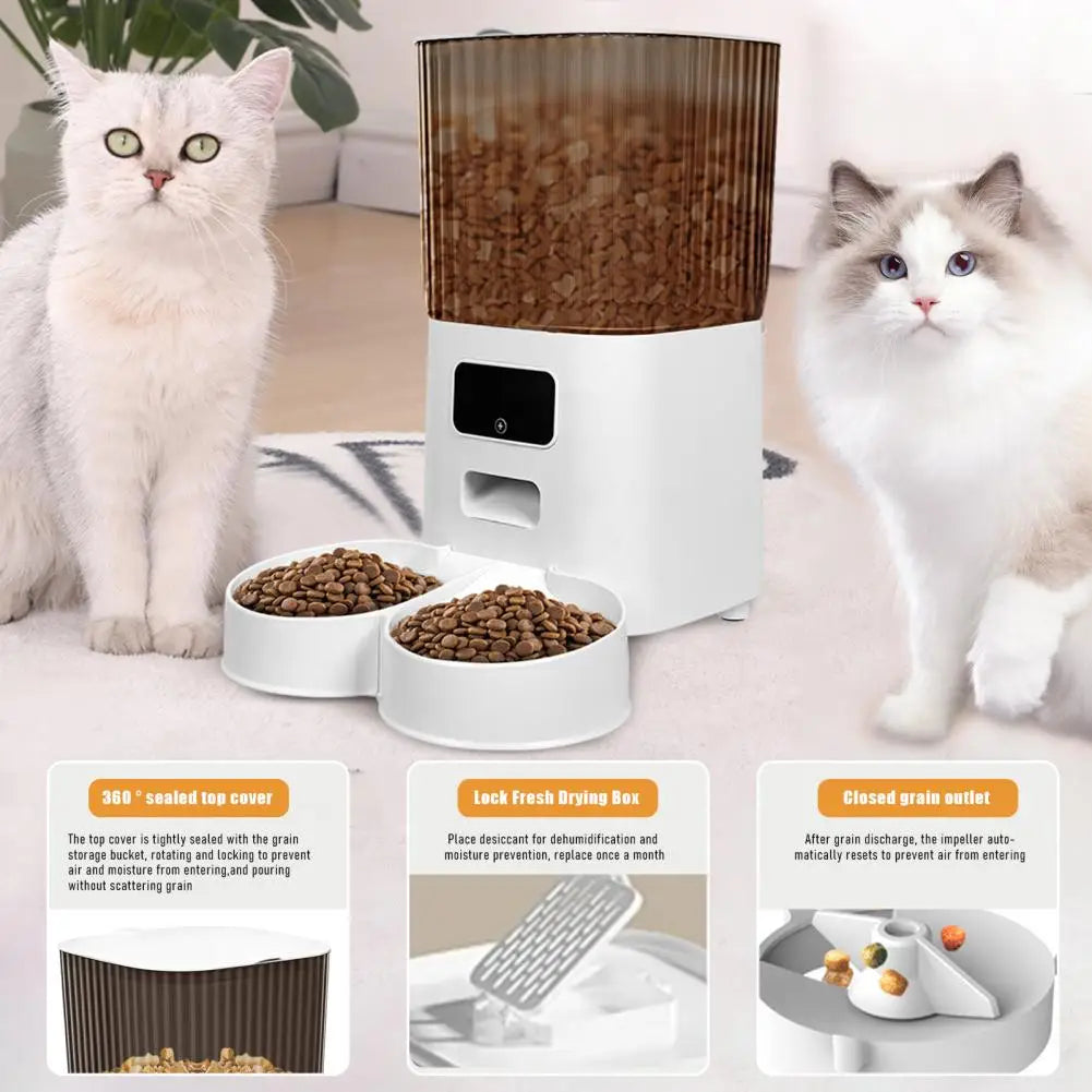 Smart Pet Feeder with Dual Bowls WiFi APP Control 5L Storage