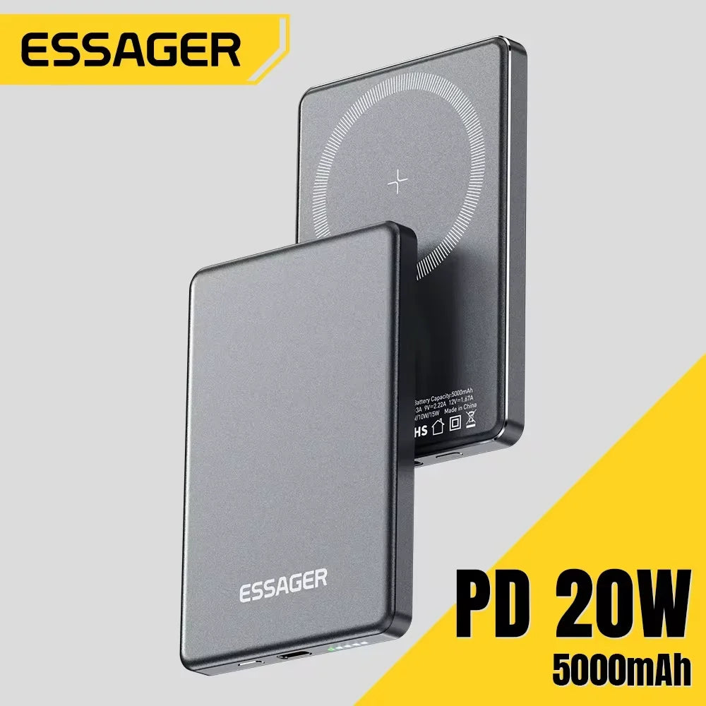 Essager Thin Wireless Power Bank Magnetic 20W 5000mAh Fast Charging