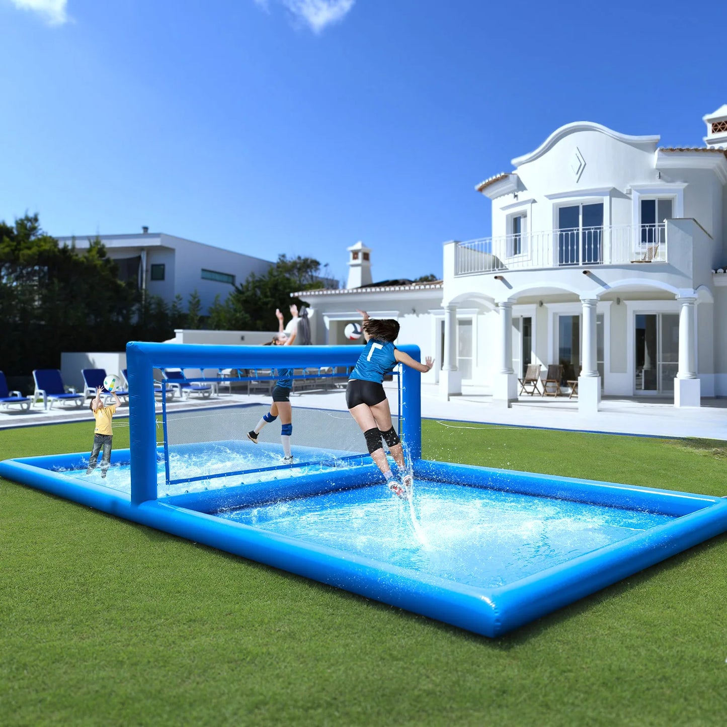 Inflatable Air-Inflated Family Fun: A Portable Outdoor Volleyball Court for Kids & Adults With 800W Air Blower 10x5x2.1m