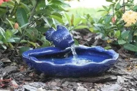 Smart Solar 21372R01 Ceramic Solar Koi Fountain, Blue Glazed Finish