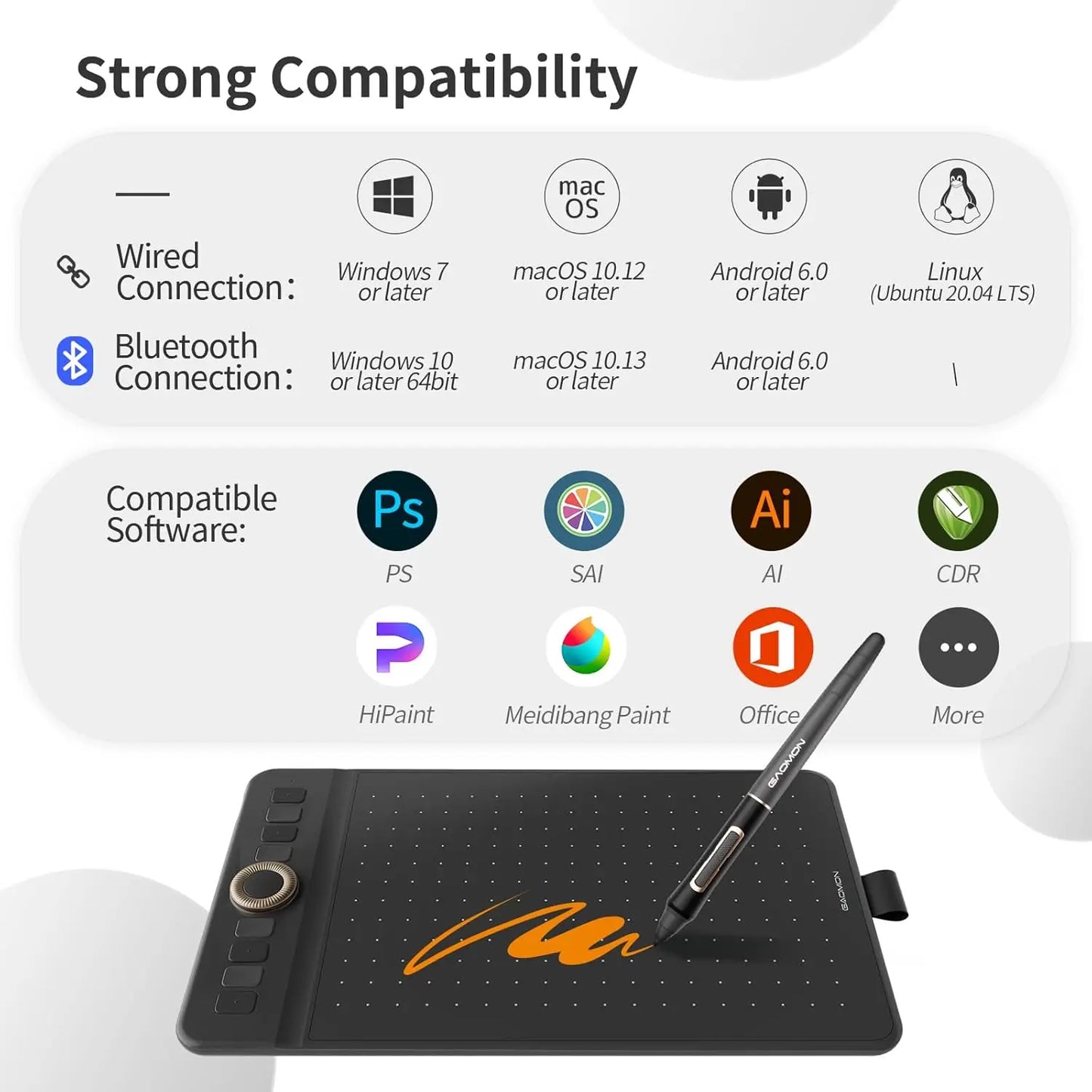 GAOMON WH851 Wireless Graphics Tablet Bluetooth 5.0 Connection 16K Levels Pen Pressure 8x5 Inch Drawing Tablet Android Supported