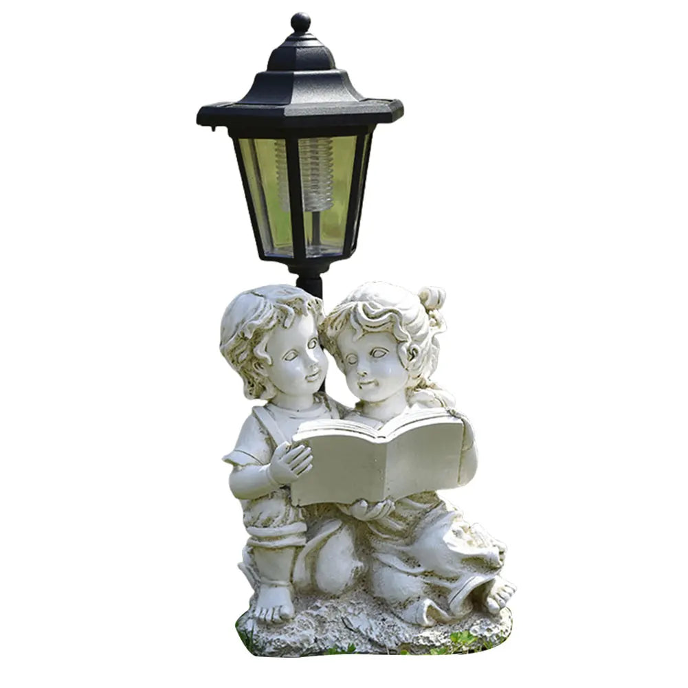 Solar Hexagonal Garden Lamp Resin Cute Figurine Light Animal/Child/Gnome Hexagonal Decorative Lamp Courtyard Decoration
