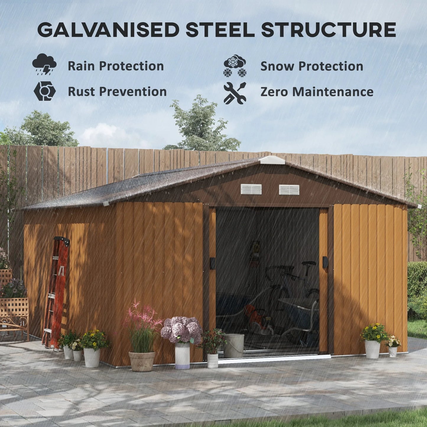 13' X 11' Steel Outdoor Utility Storage Tool Shed for Backyard Garden, Yellow