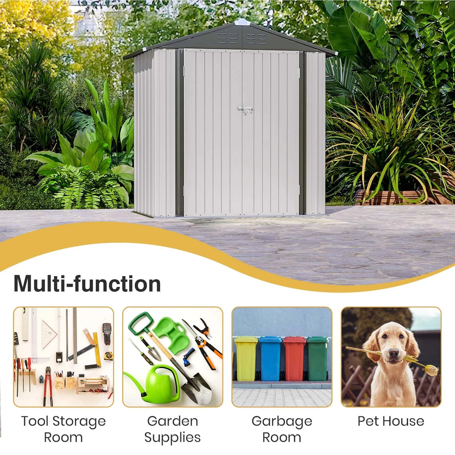 Victone 6' x 4' Metal Outdoor Storage Shed with Lock White