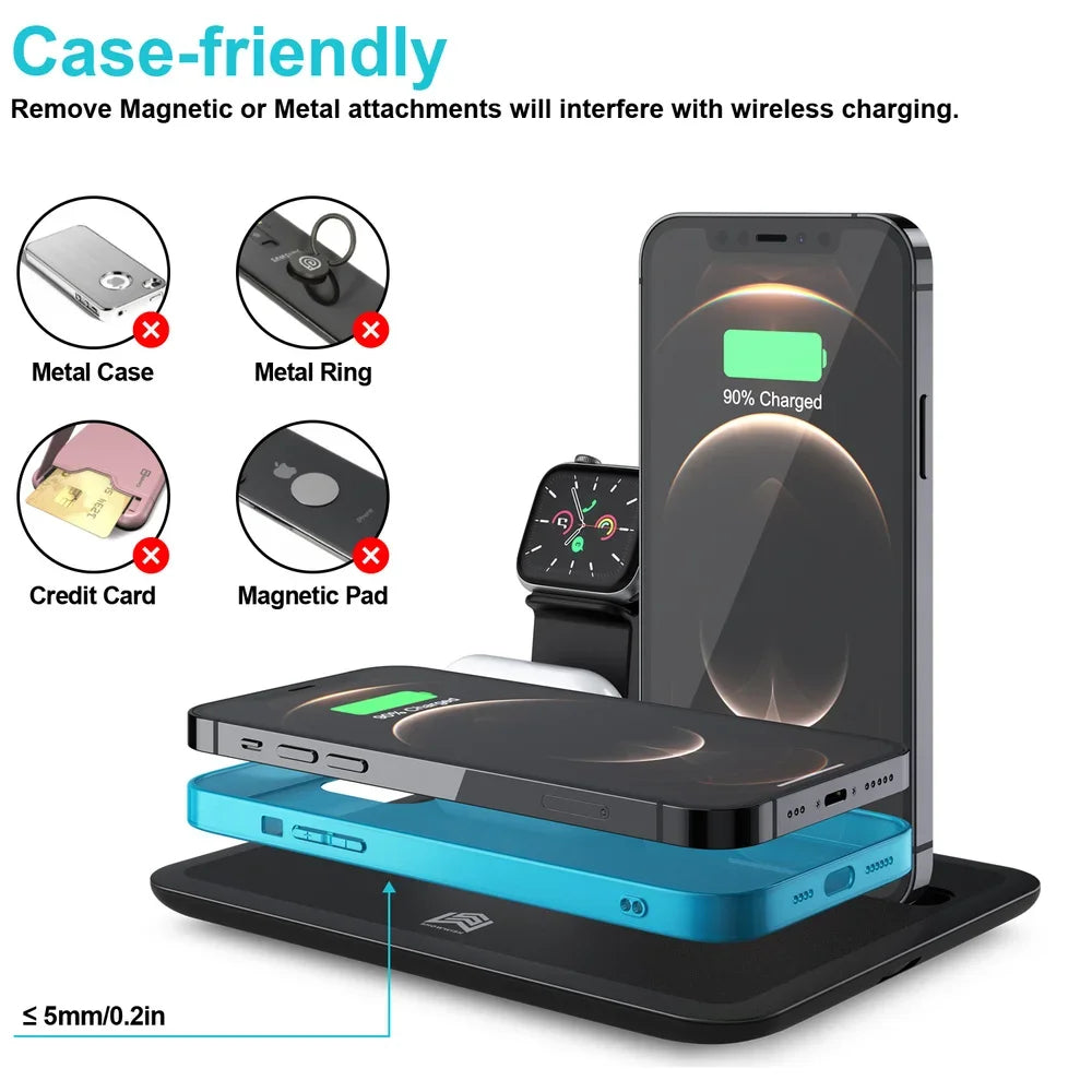 15W Fast Wireless Charger Stand For iPhone 11 12 4 in 1 Dock