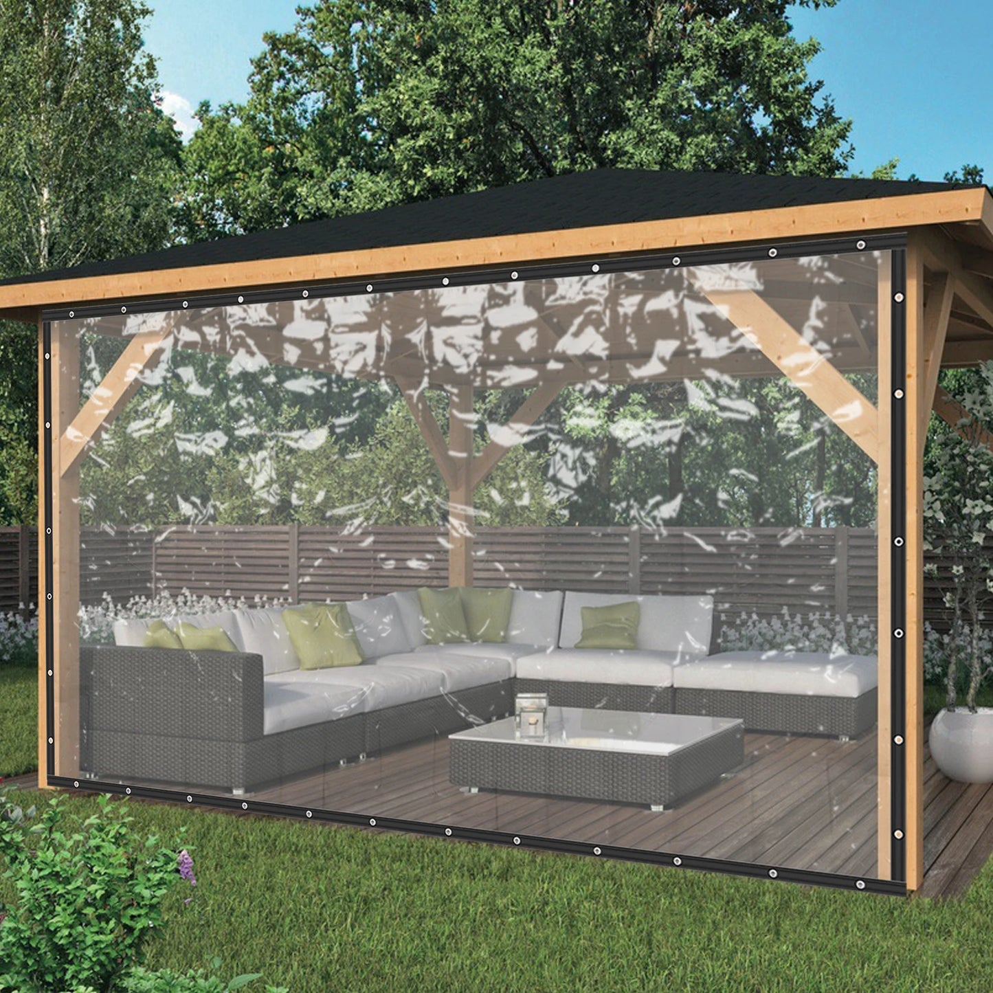 8*20ft Transparent PVC Tarpaulin Rainproof Garden Pergola Tarpaulin Curtain Balcony Windows Clear Tarp Rain Cover