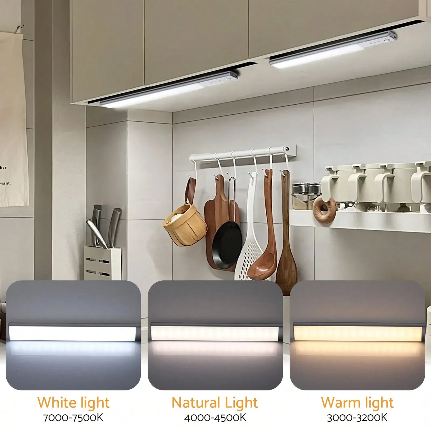 Under Cabinet Lights 64 LED Sensor Magnetic 3000mAh Rechargeable 3 Color Temperature Energy Class A Night for Cupboard Stairs