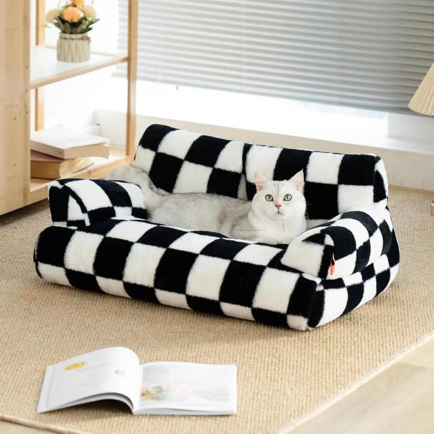 Mewoofun Pet Couch Bed 26x19 Washable Cat Beds Black White