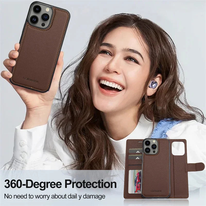 2 in 1 High Quality Retro Magnetic Flip Leather Case for iPhone 16 15 14 13 12 11 XR XS SE 2024 Wallet Card Cover Phone Case