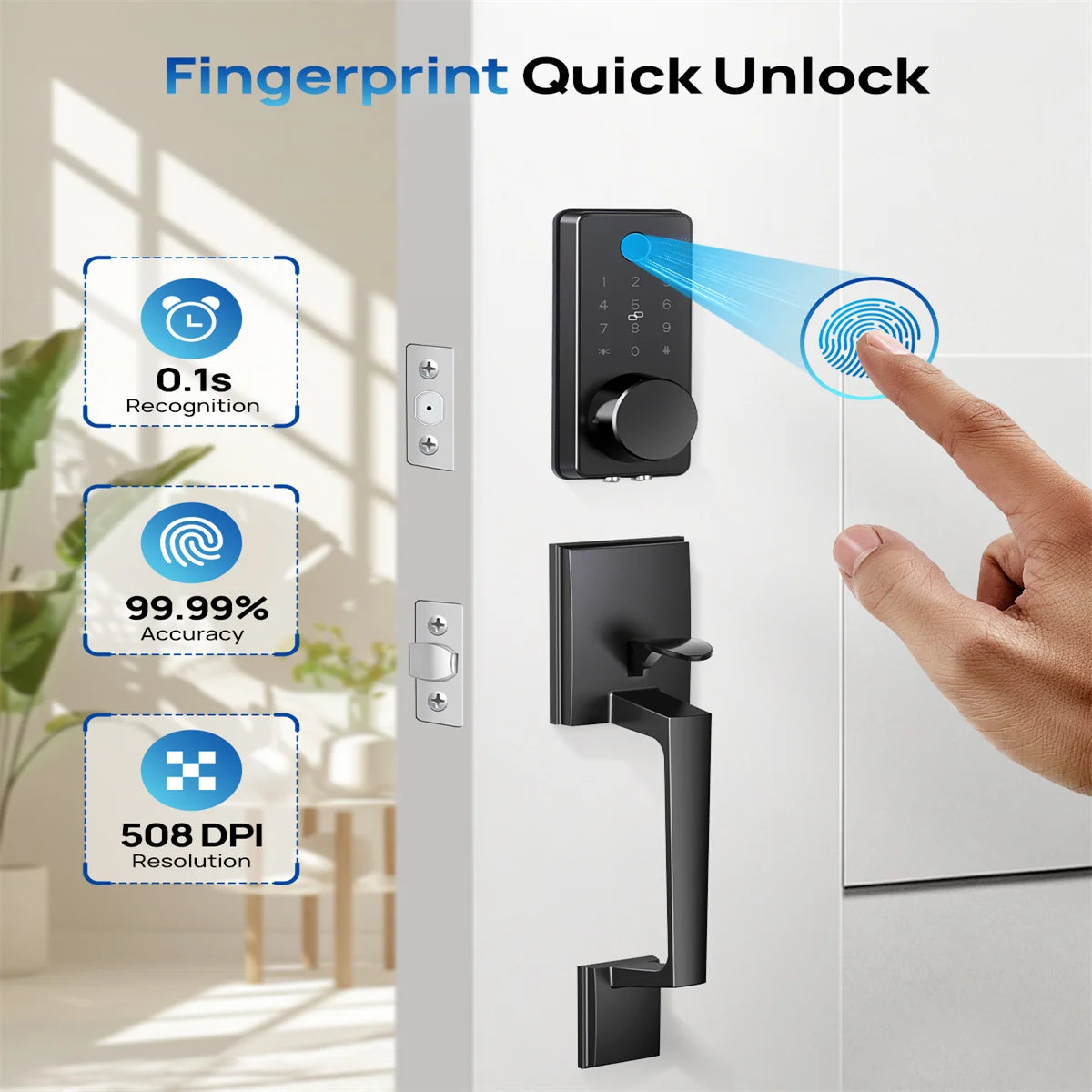 Blacksmith Fingerprint Electronic Door Lock Smart Lock with Front Door Handle Set App Remote Control Unlocking Password Lock