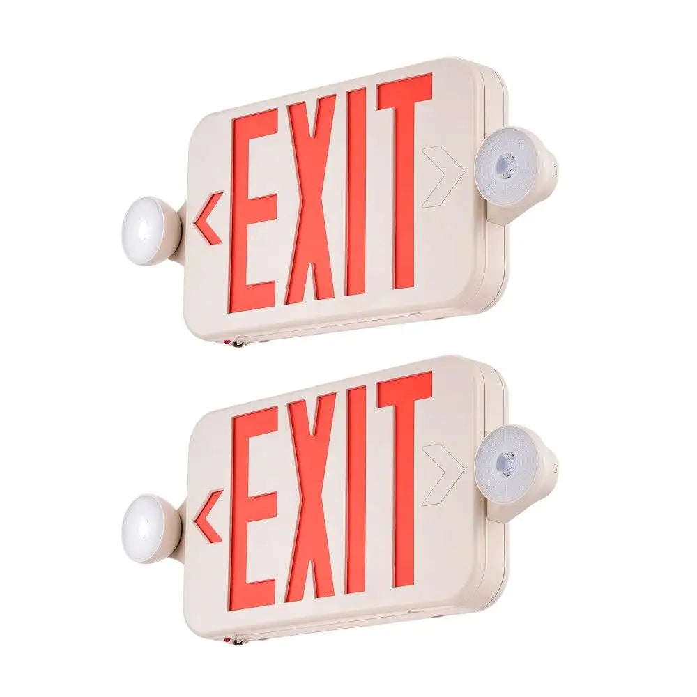 Exit Sign with Emergency Lights, Two Adjustable Heads Emergency Exit Light with Battery Backup, Combo Red Letter Fire