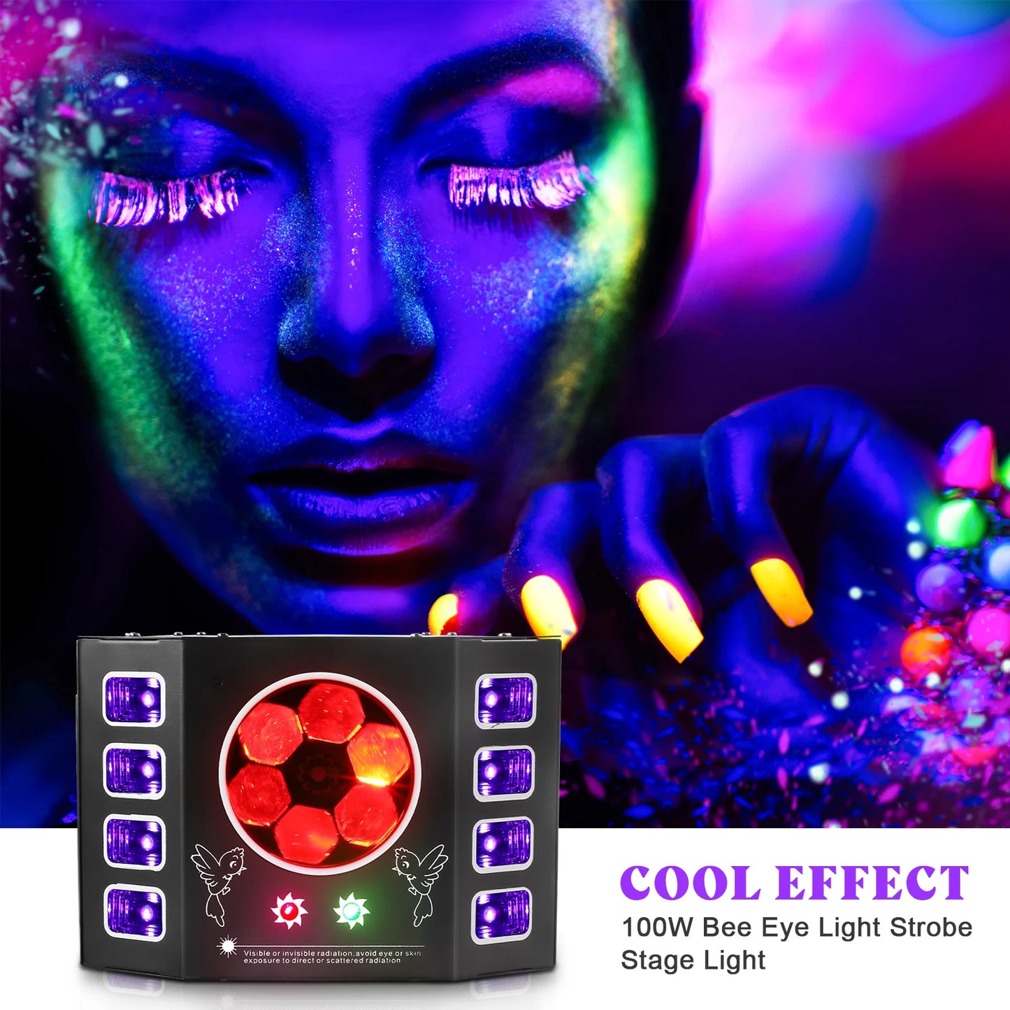U'King Dj Lights With Remote Control 100W Bee Eye Light UV Strobe Stage Light DMX512 Sound Activated Rave Light For Disco Party