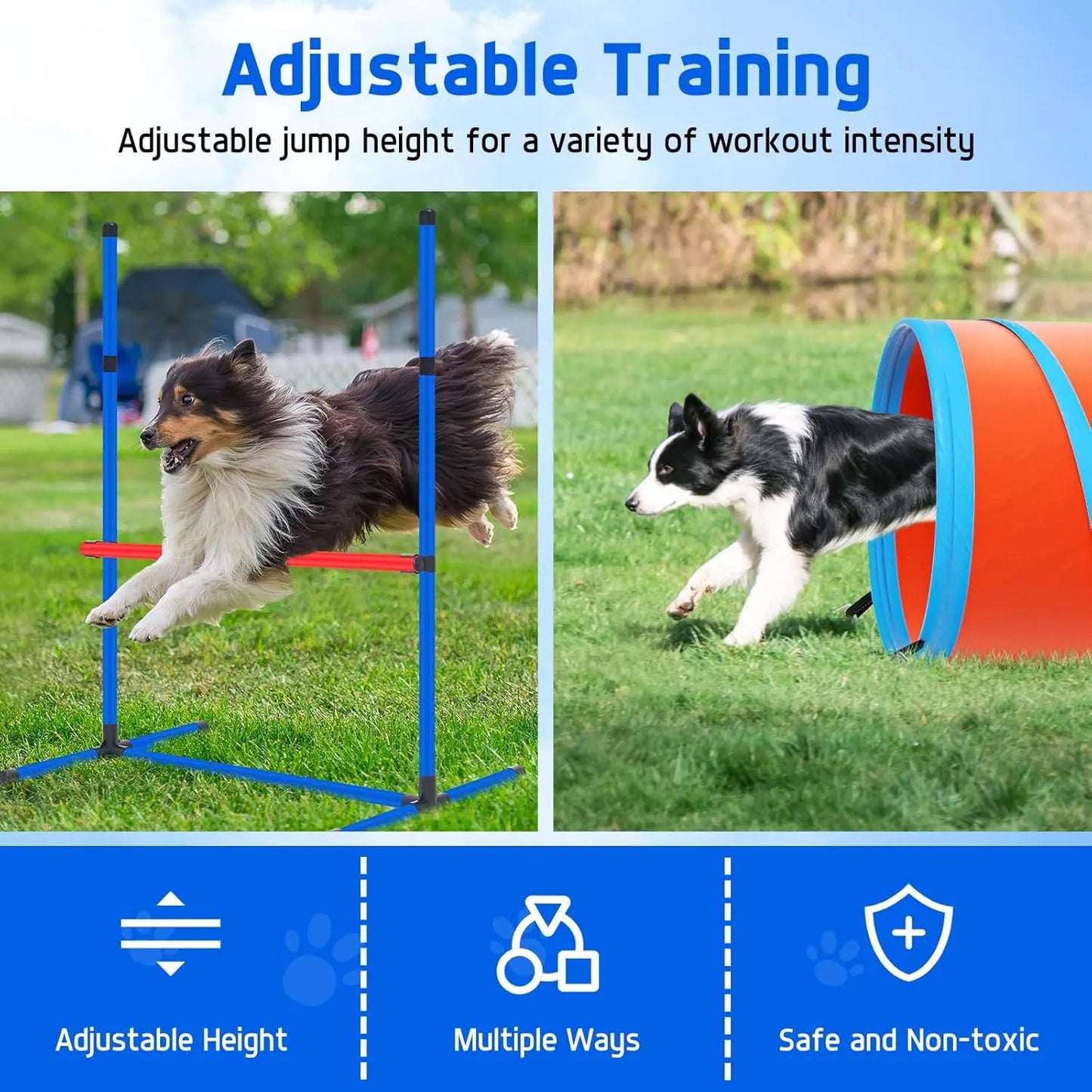 Dog Agility Course Backyard Set Dog Agility Equipment Obstacle Course Backyard Includes Adjustable High Hurdle,6 Weave Poles,