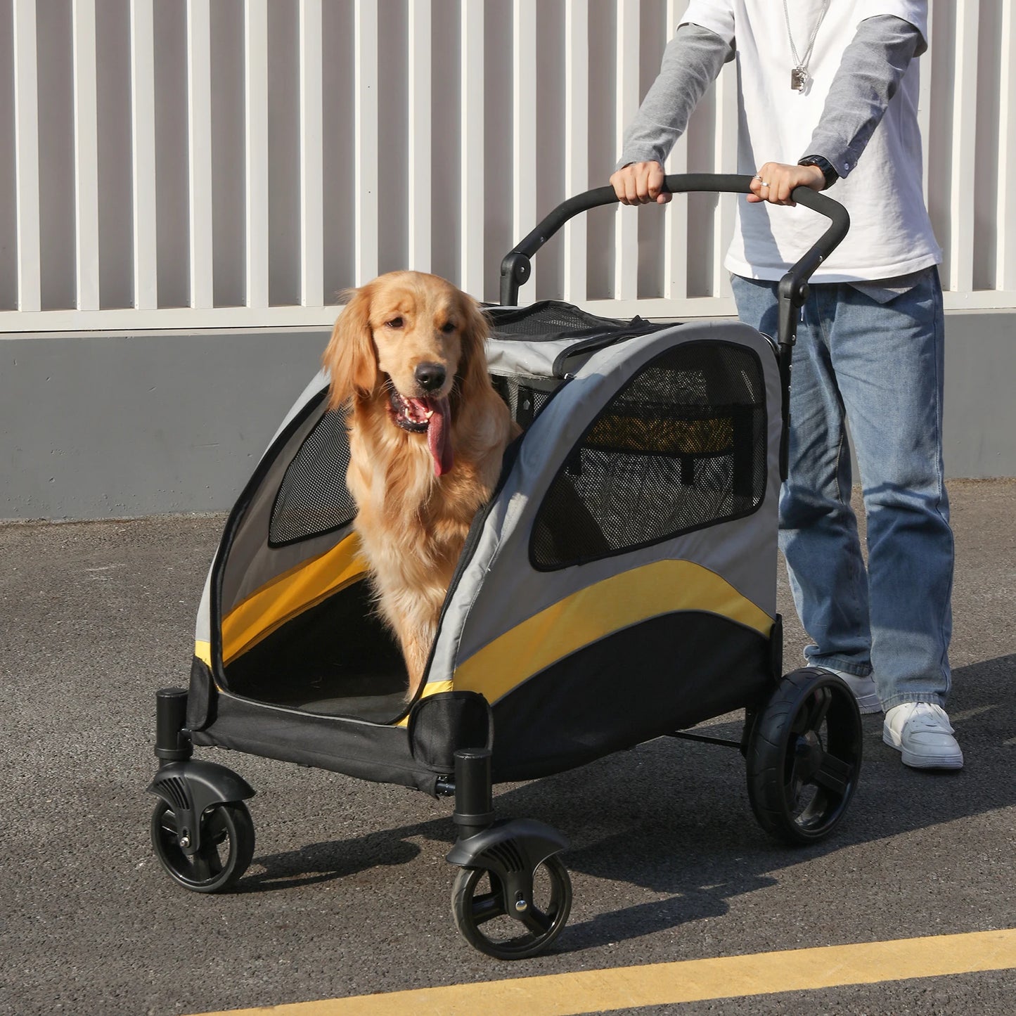 Portable Dog Stroller 4 Wheels for Large Dogs Foldable Carrier