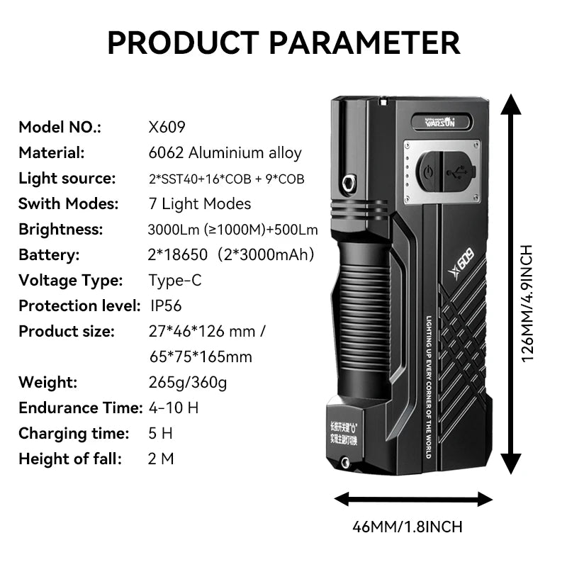 WARSUN 4000Lm Most Powerful LED Flashlight Tactical Lantern