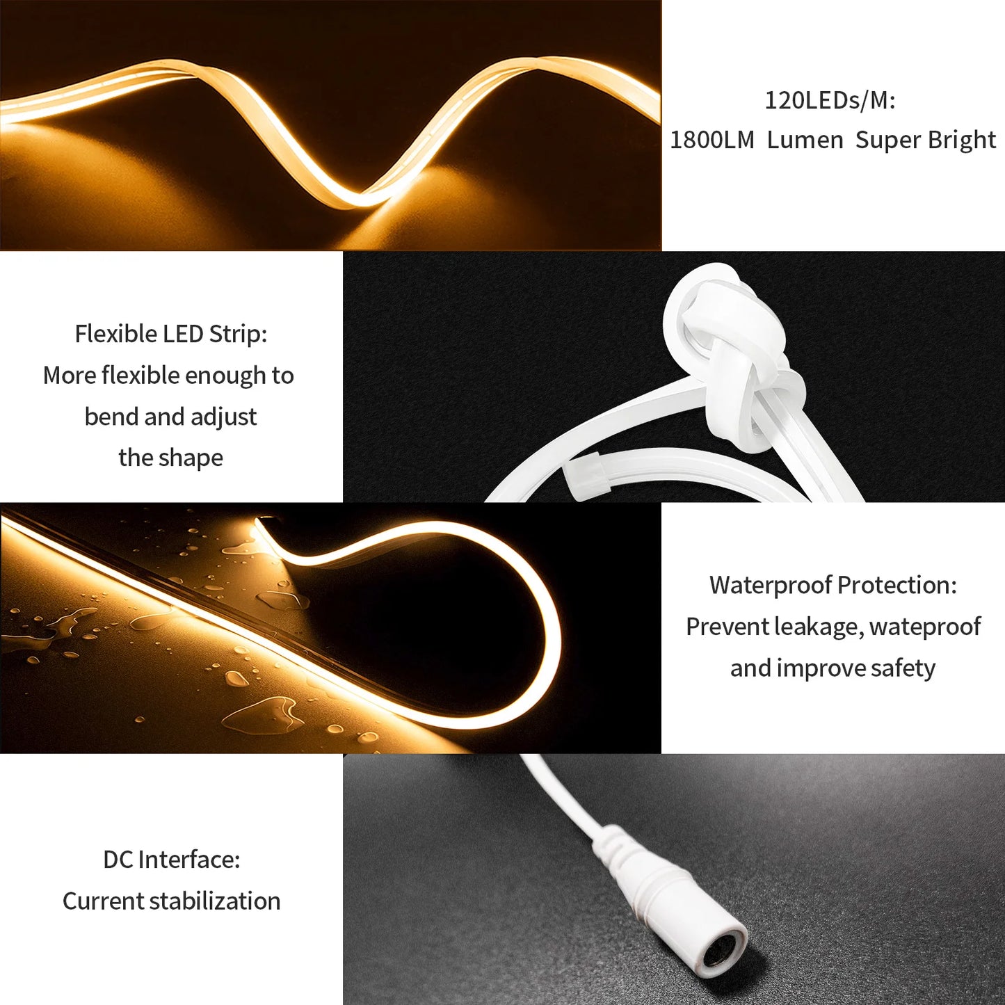 Neon LED Strip 3000K 6500K 8m 16m 24V 120leds/m Flexible Silicone LED Strip Dimmable Waterproof LED Strip For Outdoor Lights