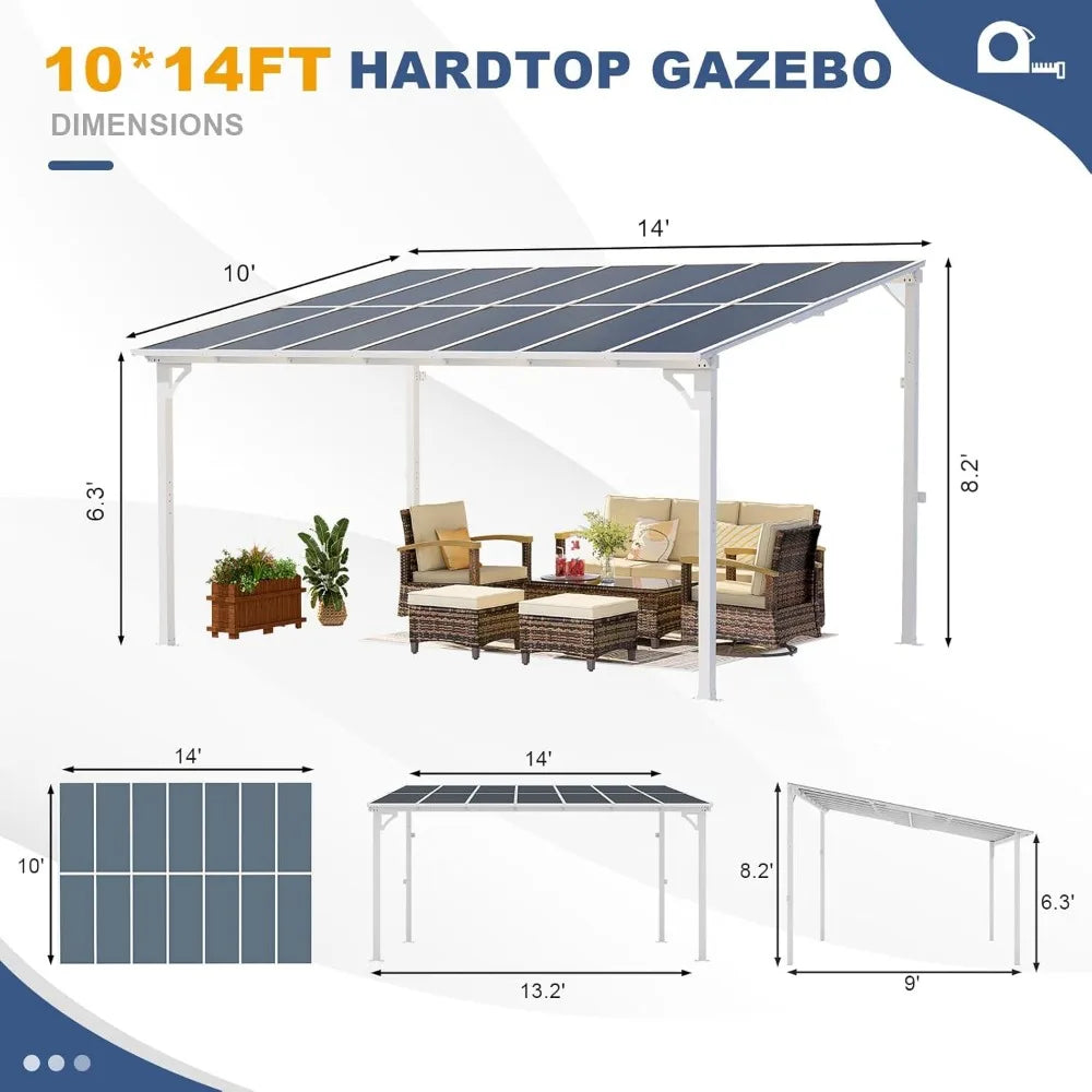 10' X 14' Gazebo Wall Mounted Lean To Metal Awnings Pergola