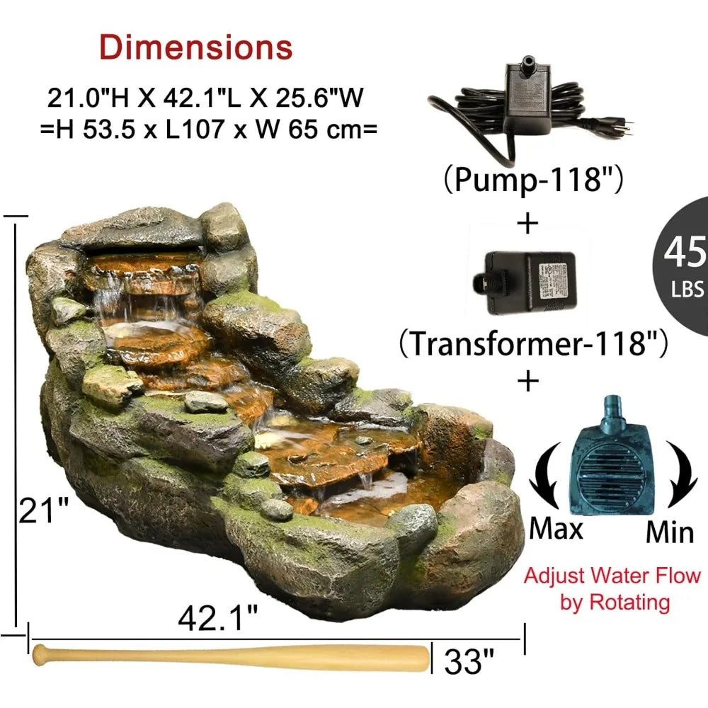 42.1 "L floor standing outdoor fountain with LED lights and pump, suitable for garden, home art decoration, outdoor fountain