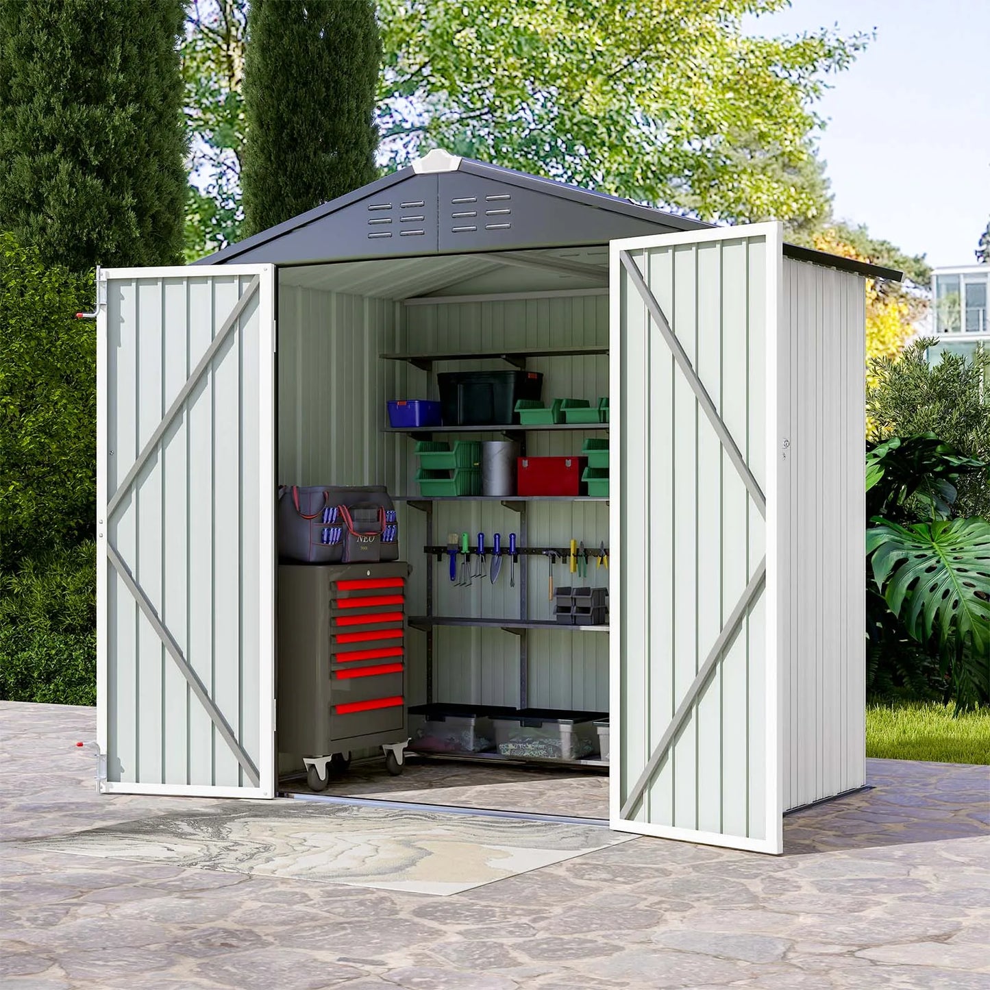 Victone 6' x 4' Metal Outdoor Storage Shed with Lock White