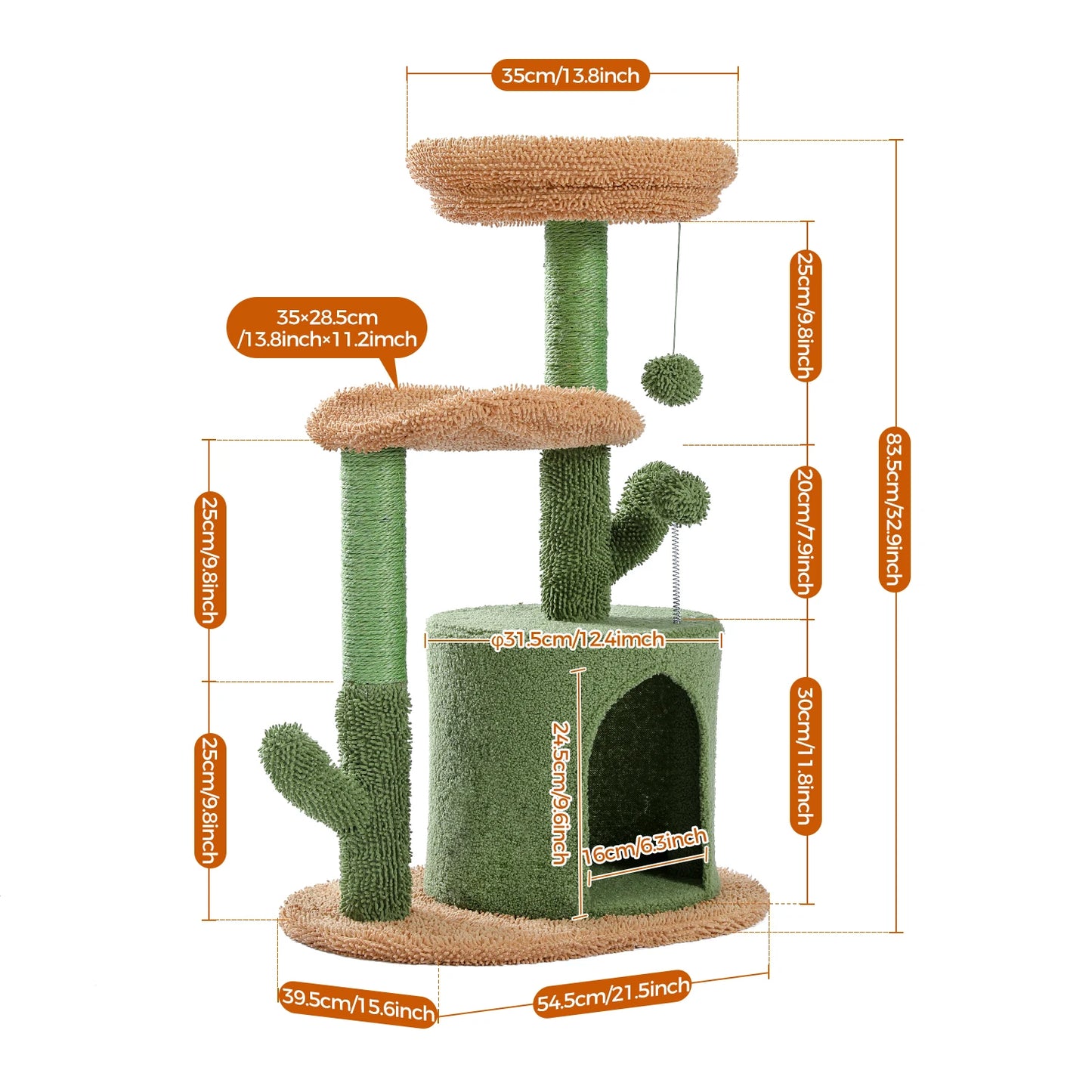 Cactus Cat Tree with Curved Perch Cozy Cat Condo Tower