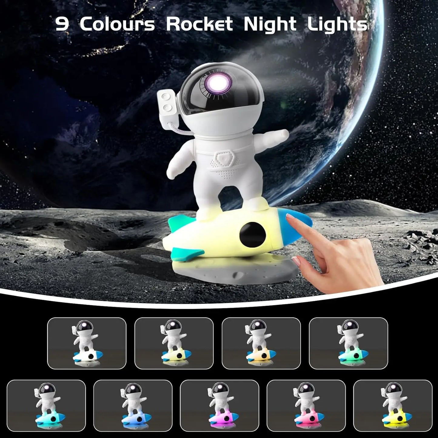 2-in-1 Rocket Astronaut Galaxy Starry Projector Night Light, 360° Rotate Planetarium Nebula LED Lamp For Kids Home Bedroom Gift