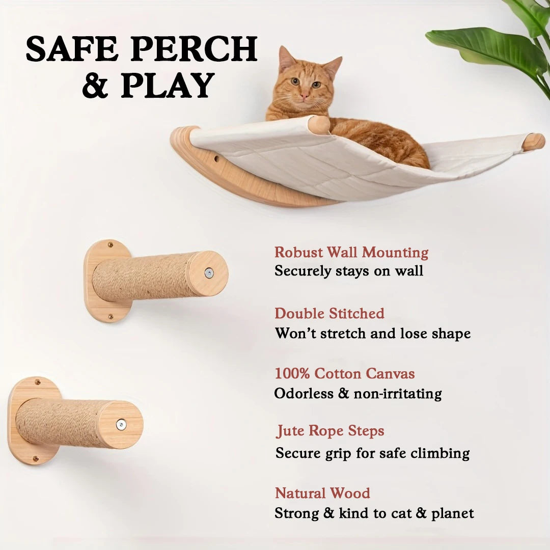 Cat Hammock Wall Mounted Cat Shelf With Two Steps For Cats