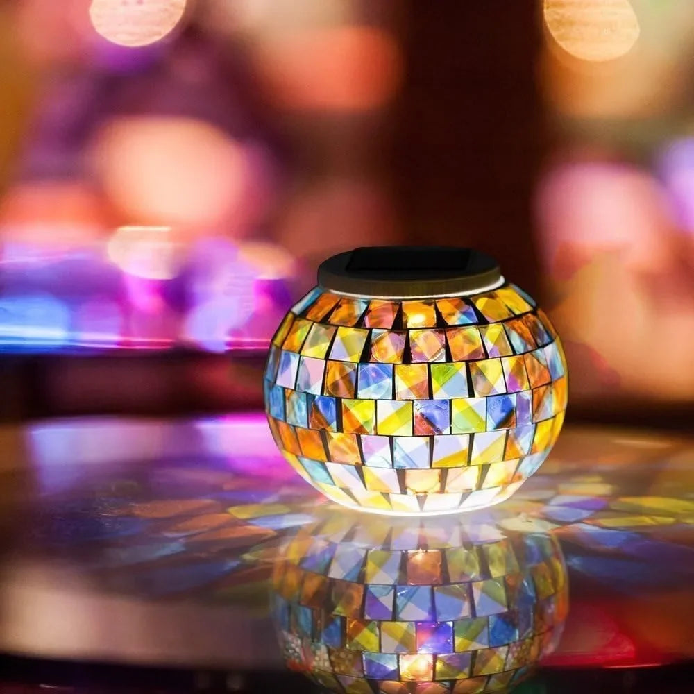 Color changing solar glass mosaic ball LED courtyard light, rechargeable outdoor waterproof solar night light
