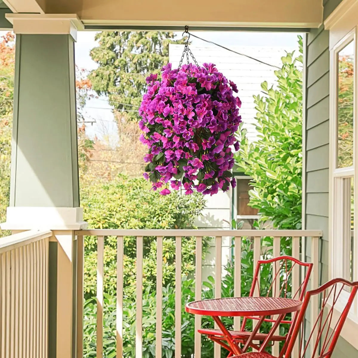 INQC Artificial Fake Hanging Plants Flowers Basket for Summer Outdoor Outside Decoration,Faux Silk Begonia Flower in Planter