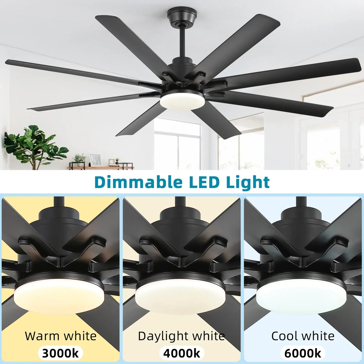 Sofucor Smart App Control 66-inch Ceiling fan with LED DC with remote control for Living room Bedroom