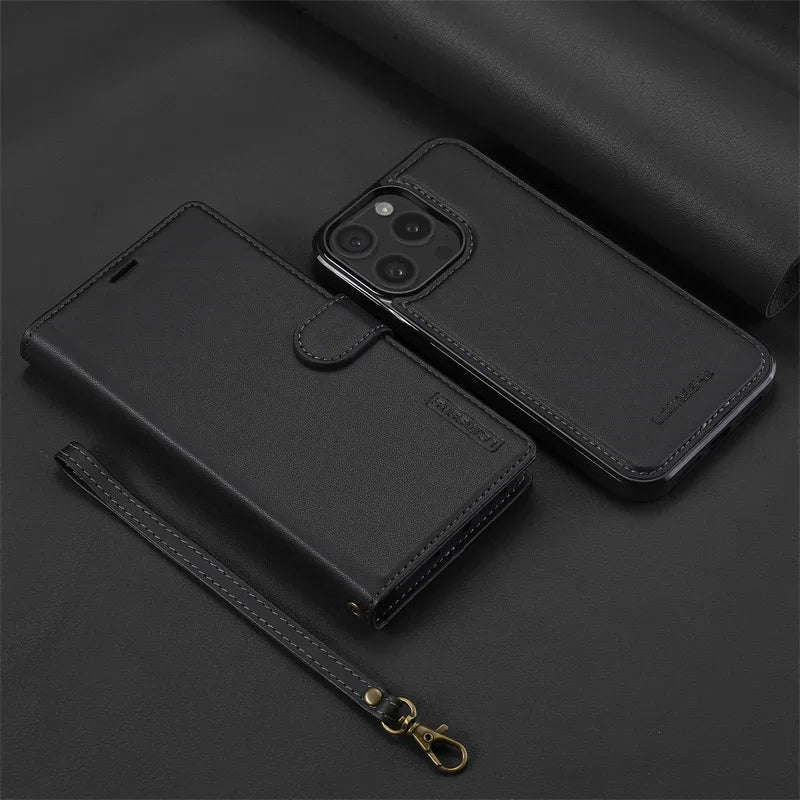 2 in 1 High Quality Retro Magnetic Flip Leather Case for iPhone 16 15 14 13 12 11 XR XS SE 2024 Wallet Card Cover Phone Case