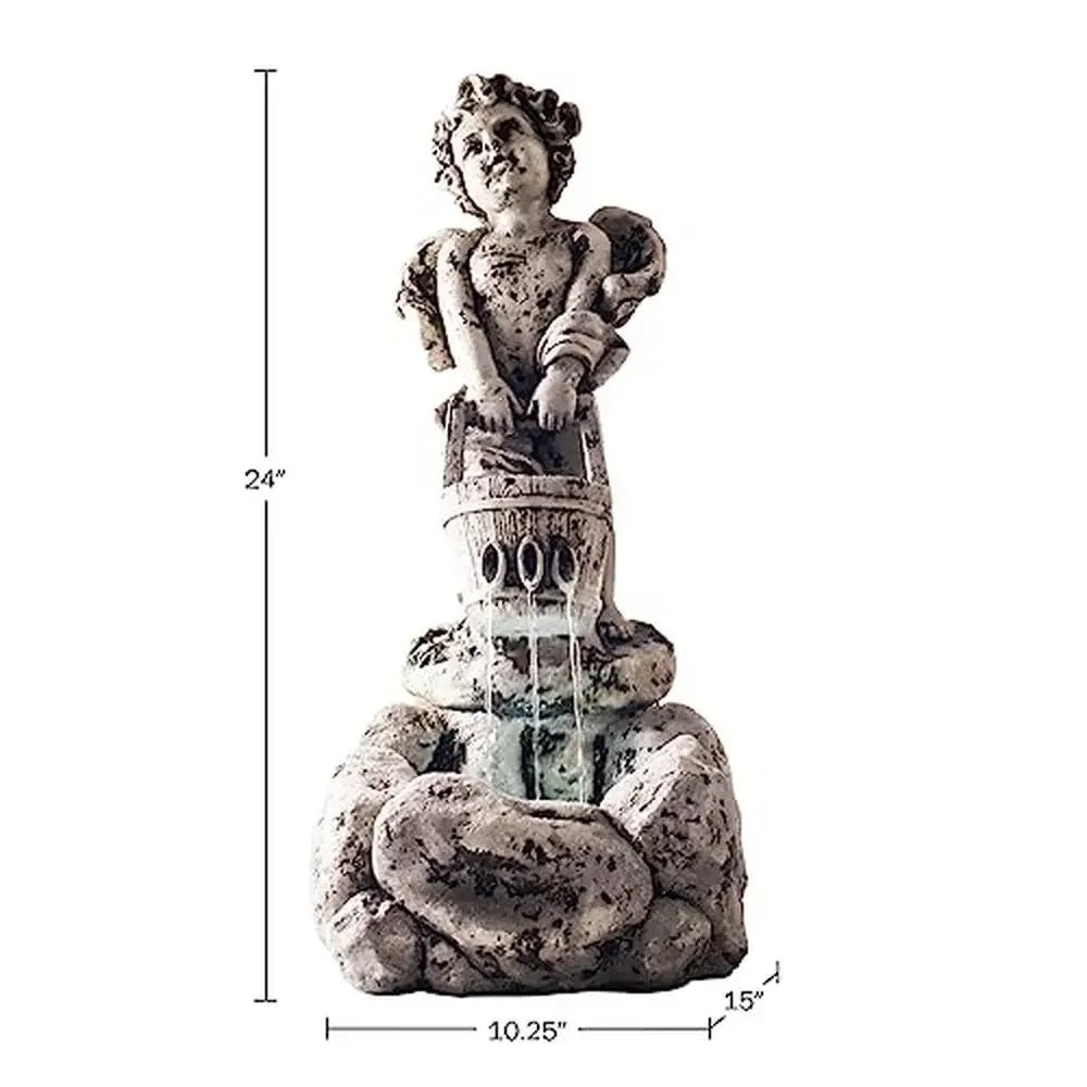 LED Lighted Outdoor Water Fountain Cherub Angel Design Polyresin Material Garden Decor 10.25" x 15" x 24