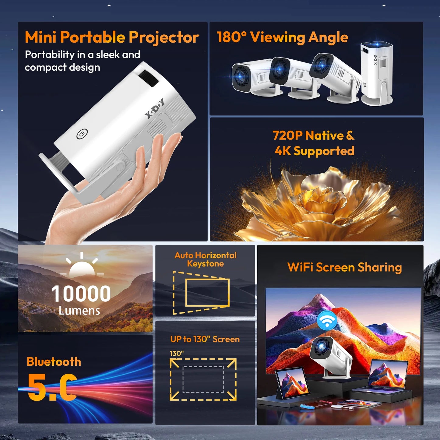 XGODY 2025 4K HD Mini Projector With 5G WiFi And BT 5.0 10000 Lumen Projector Home cinema Theater Automatic Keystone Correction