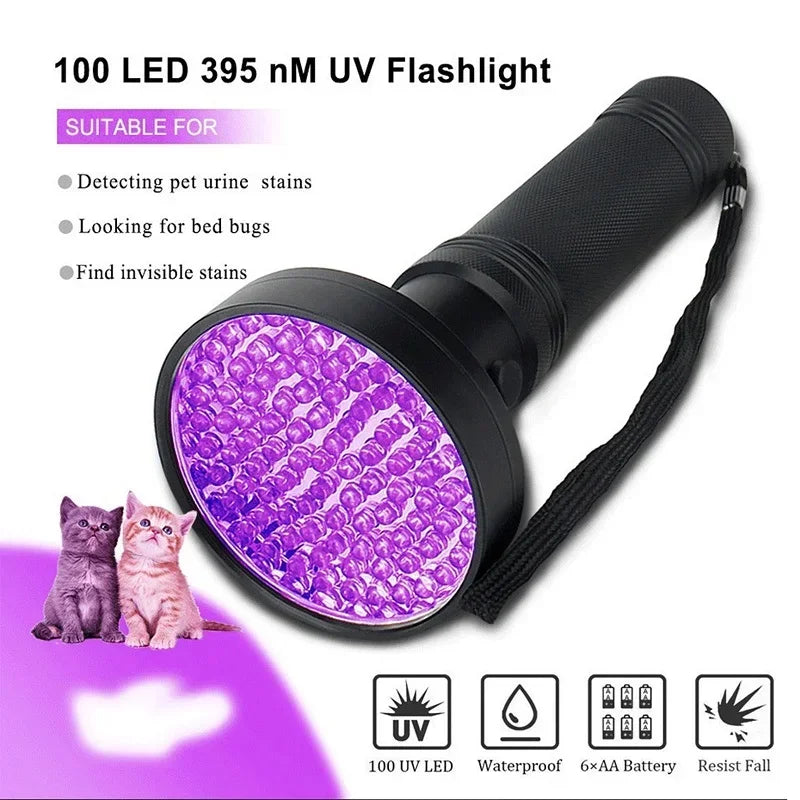 Skywolfeye 2PC Purple UV Flashlight 100 LED with Battery