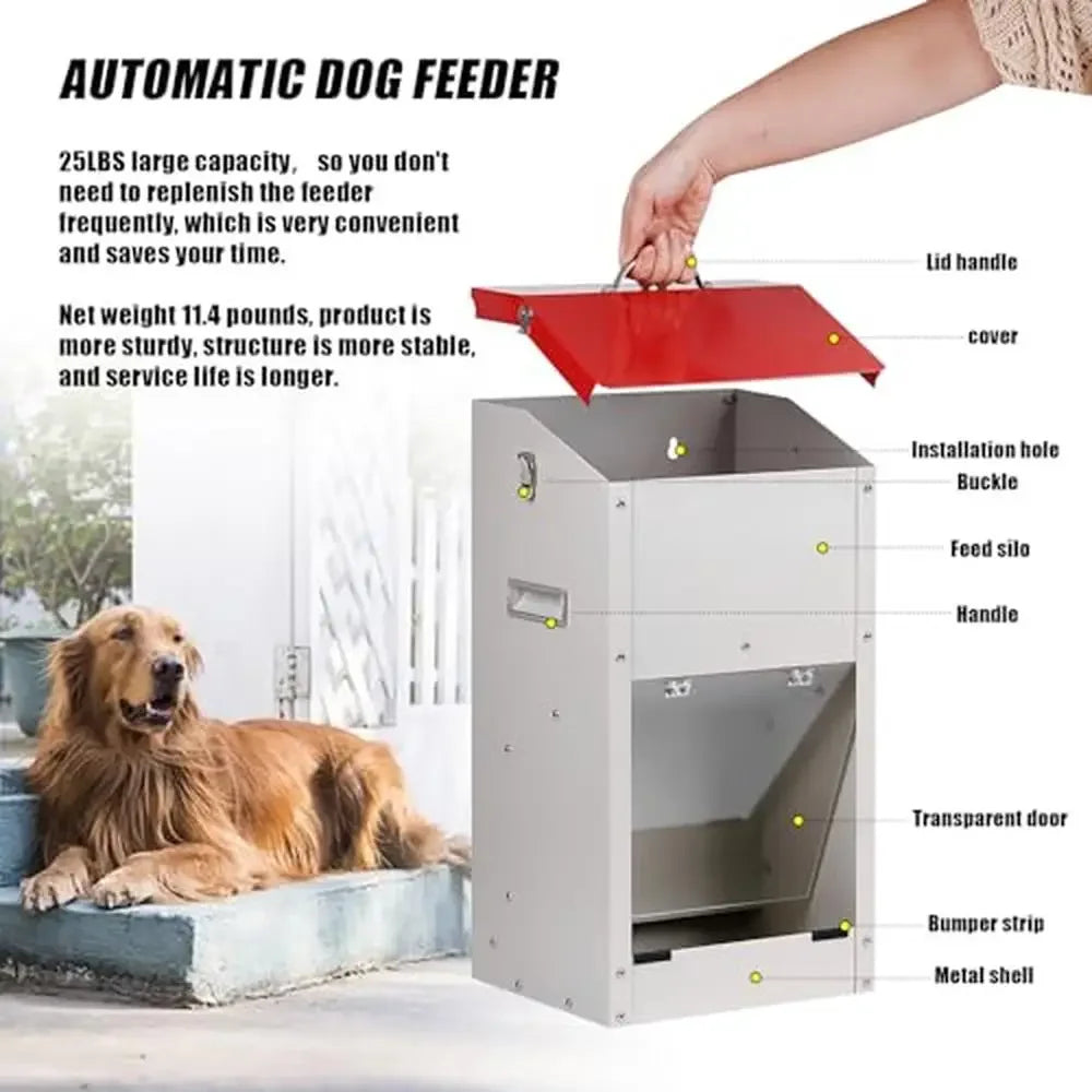 Large Breed Dog Food Dispenser Gravity Feeder 25lbs Steel