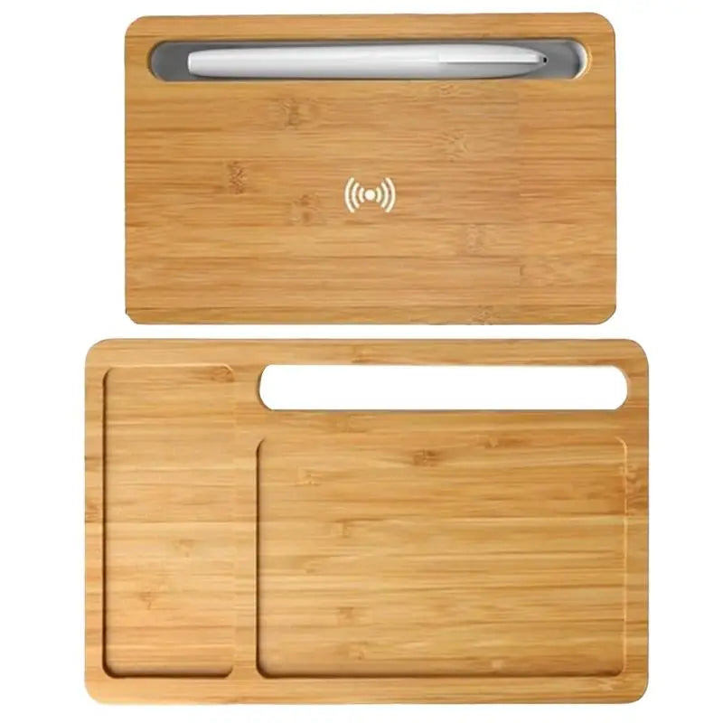 10W Wireless Charger Pad Stand Desktop Wooden Tray Holder