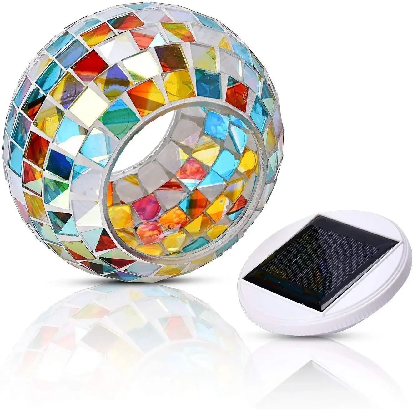 Color changing solar glass mosaic ball LED courtyard light, rechargeable outdoor waterproof solar night light