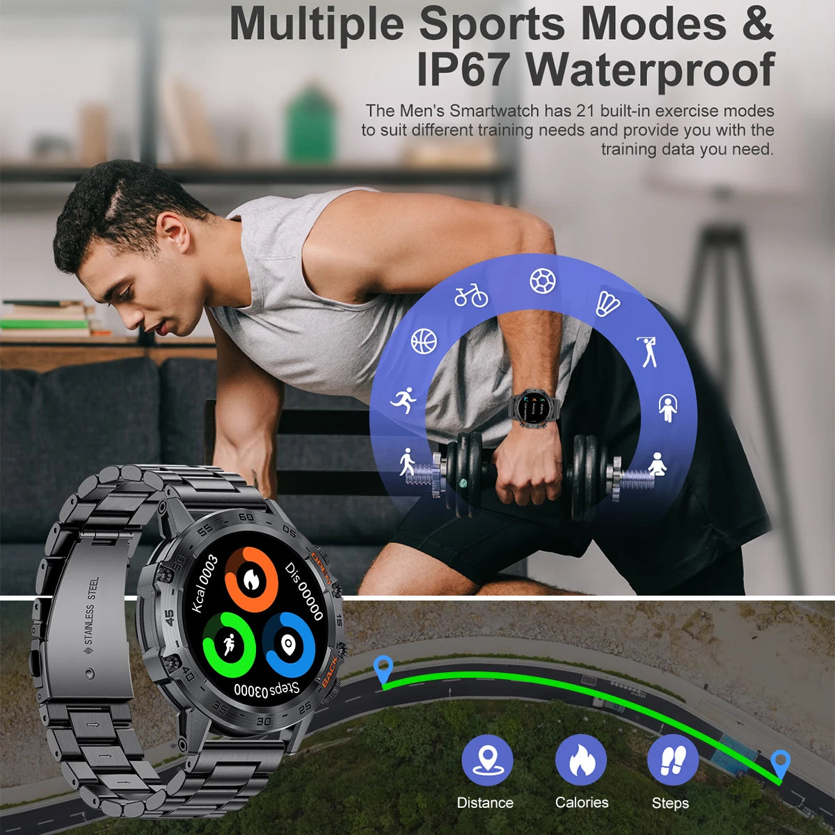 LIGE Smartwtach For Men Bluetooth Calling Waterproof Watches Health Monitoring 400mAh Outdoor Sport Smartwatch Man Reloj Hombre