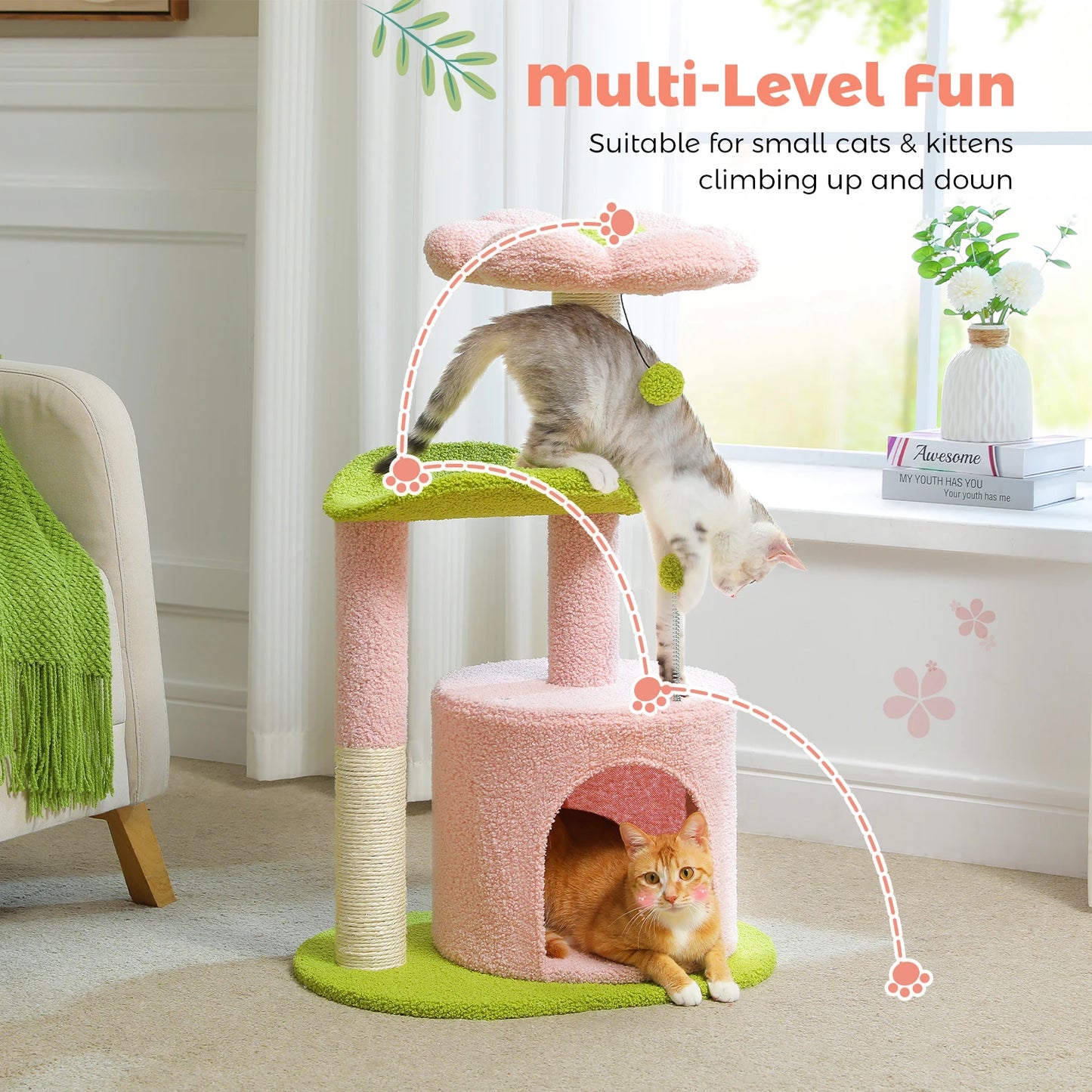 Cactus Cat Tree with Curved Perch Cozy Cat Condo Tower