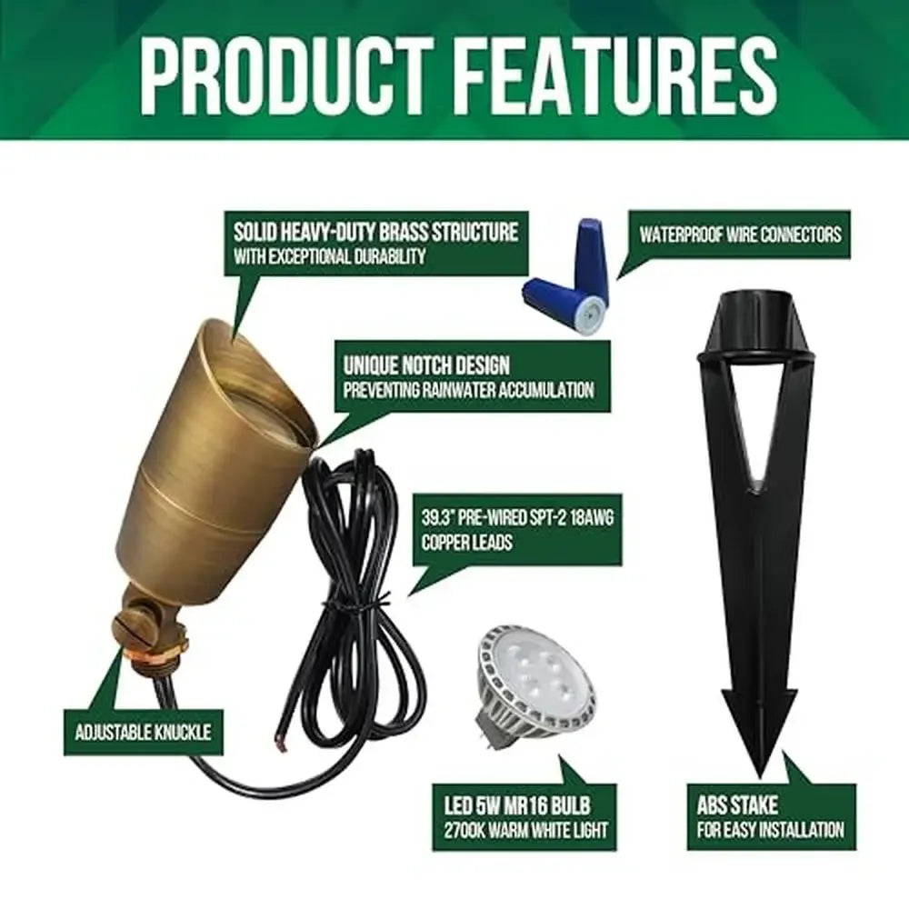 Compact Brass Outdoor Landscape Spot Light 12V AC DC Waterproof