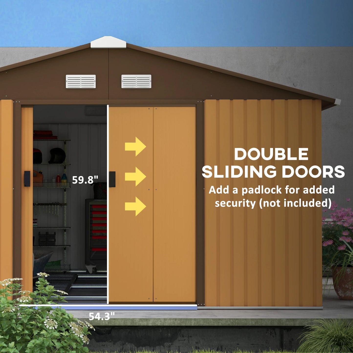 13' X 11' Steel Outdoor Utility Storage Tool Shed for Backyard Garden, Yellow
