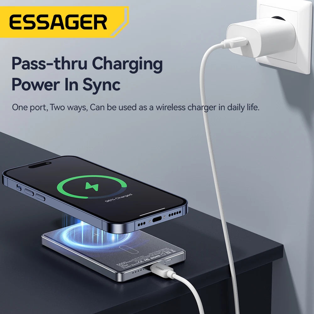 Essager Thin Wireless Power Bank Magnetic 20W 5000mAh Fast Charging